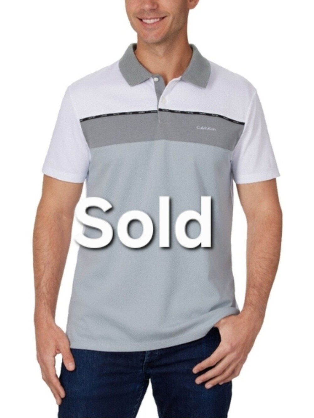 Calvin Klein Men's Short Sleeve Polo in Gray and‎ White